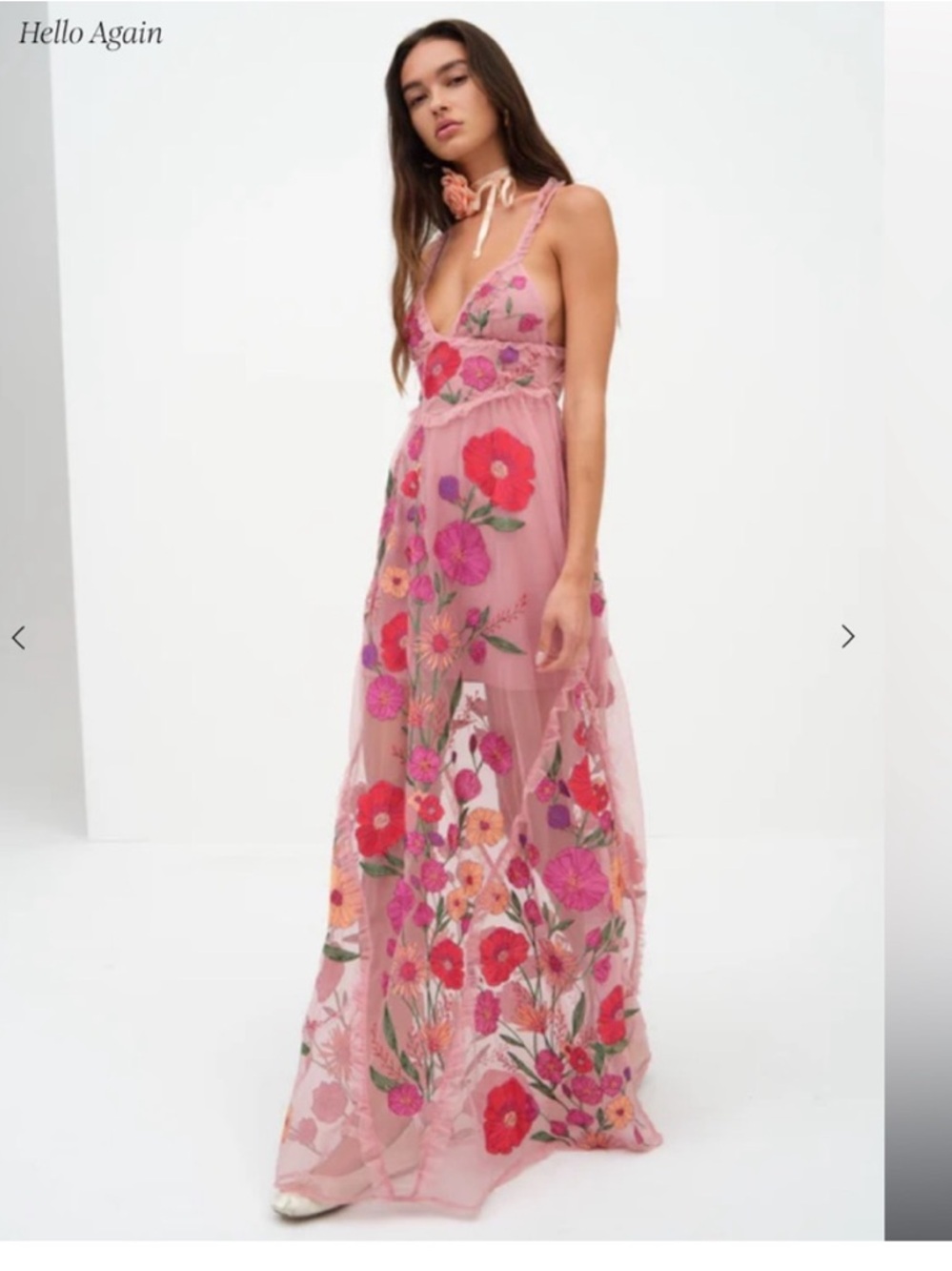 For Love & Lemons Pink Floral Embroidered Maxi Dress